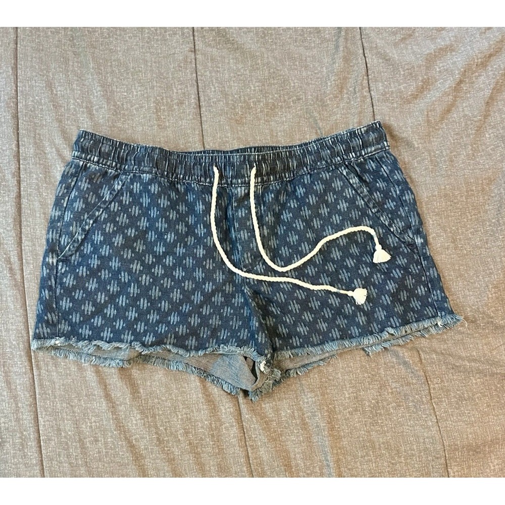 LOFT Lou & Grey Linen Lyocell Blend Pull on Womens Shorts L Frayed Hem Resort